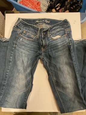American Eagle Low Rise Stretch Bootcut Distressed Denim Jeans